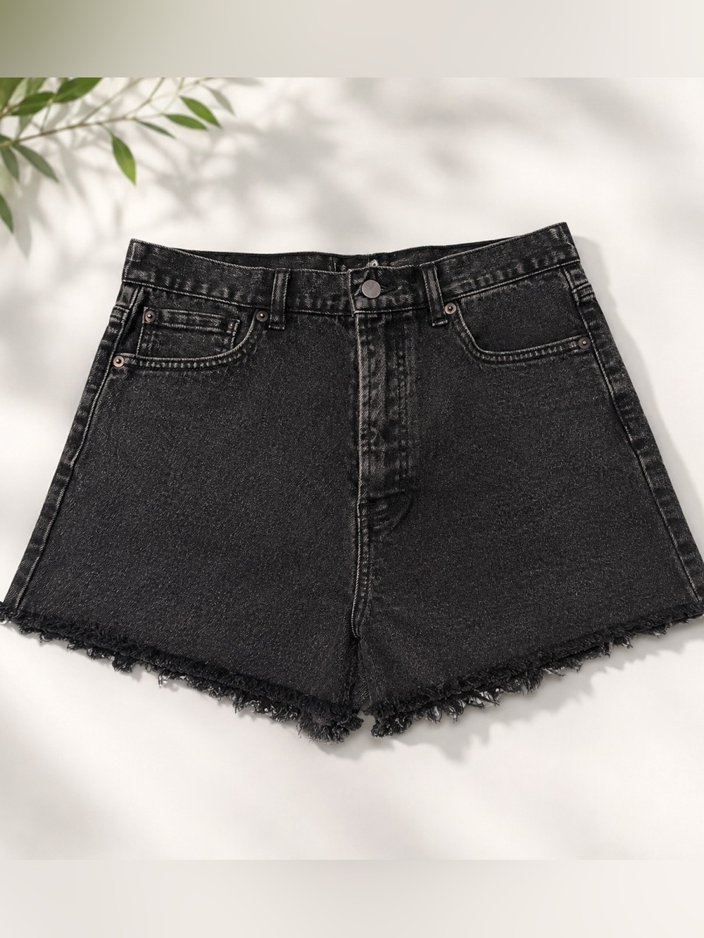 Fashion Nova Black Denim Cutoff Shorts High Rise Raw Hem Size 7